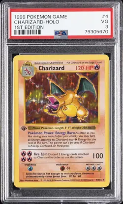 1999 POKEMON BASE SET 1ST EDITION #4 CHARIZARD-HOLO PSA 3 - Image 1
