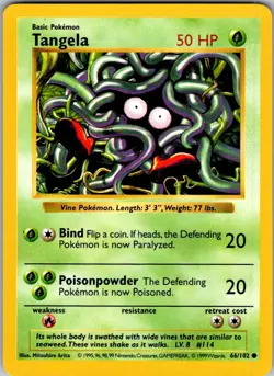 Tangela 66/102 Common Base Set Shadowless Pokemon Unlimited Near Mint - Image 1