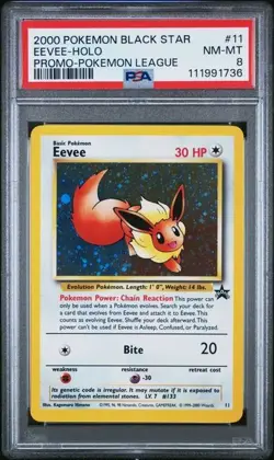 2000 POKEMON PROMO BLACK STAR POKEMON LEAGUE #11 EEVEE-HOLO PSA 8 - Image 1