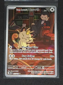 Pokemon Team Rockets Meowth Illustration Rare Holo 203/182 Destined Rivals. Mint - Image 1