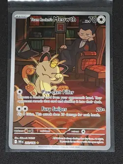 Pokemon Team Rockets Meowth Illustration Rare Holo 203/182 Destined Rivals. Mint - Image 5