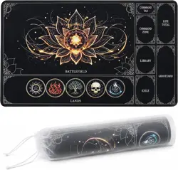 Magic The Gathering Playmat Lotus Design w/ Zones Stitched Edge 24x14 - Image 1