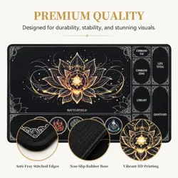 Magic The Gathering Playmat Lotus Design w/ Zones Stitched Edge 24x14 - Image 2