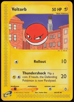 Voltorb 64/147 Aquapolis Uncommon Pokemon Card - NM - Image 1