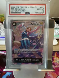 One Piece TCG Mr.2 Bon Clay OP14-091 Alt Art Foil SR PSA 10 EN - Image 1