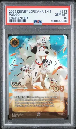 2025 DISNEY LORCANA EN 9-FABLED ENCHANTED #223 PONGO - DETERMINED FATHER PSA 10 - Image 1