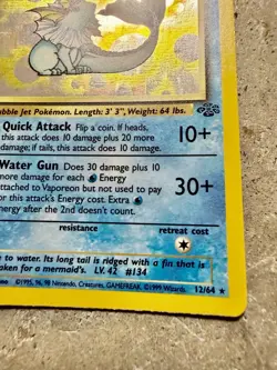 Pokemon Vaporeon 12/64 Holo Rare Jungle Set Unlimited WOTC 1999 Vintage Card - Image 3