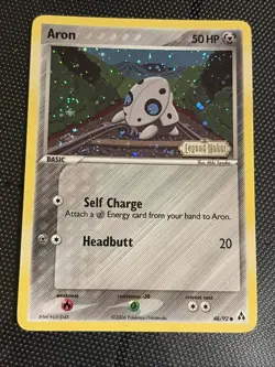 Pokemon Card TCG Aron 48/92 Legend Maker Stamped Holo Rare Swirl VLP/NM - Image 1
