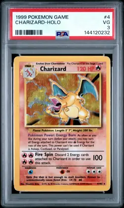 1999 Pokemon Game 4 Charizard Rare Holo PSA 3 144120232 - Image 1