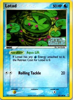 Lotad 55/100 Common Crystal Guardians Pokemon Reverse Holo Moderately Played - Image 1
