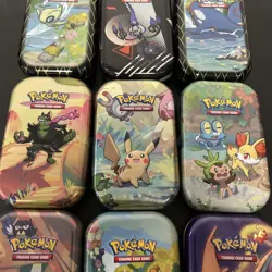 Lot of 9 Pokemon TCG Collectible Mini Tins EMPTY - Charizard, Pikachu, Celebi - Image 3