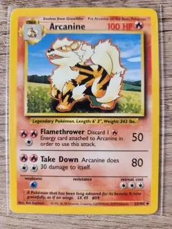 Pokemon Card Arcanine 23/102 Base Set Unlimited Uncommon LP-NM - Image 1