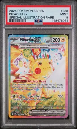 2024 Pokemon Surging Sparks Pikachu EX TCG Holo Card 238/191 Sir PSA 9 - Image 1