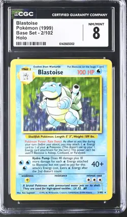 CGC 8 NM/MINT Blastoise 2/102 Base Set Holo Pokemon Card - Image 1