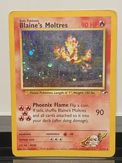 Blaine's Moltres 1/132 Holo Rare SWIRL 🌀 Vintage Pokemon Set Gym Heroes [MP-HP] - Image 1