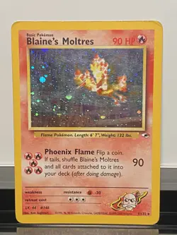 Blaine's Moltres 1/132 Holo Rare SWIRL 🌀 Vintage Pokemon Set Gym Heroes [MP-HP] - Image 2