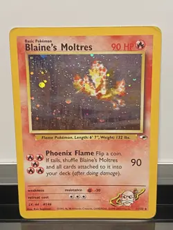 Blaine's Moltres 1/132 Holo Rare SWIRL 🌀 Vintage Pokemon Set Gym Heroes [MP-HP] - Image 3