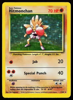 Hitmonchan 7/102 Holo Rare Base Set Unlimited Pokemon Card - Image 1