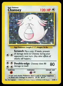 Chansey 3/102 Holo Rare Base Set Unlimited Pokemon Card - Image 1