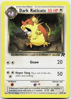 Dark Raticate 51/82 Common Team Rocket Pokemon Unlimited Moderately Played - Image 1