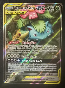Pokemon TCG Venusaur and Snivy GX SM229 Full Art Tag Team Black Star Promo LP+ - Image 1