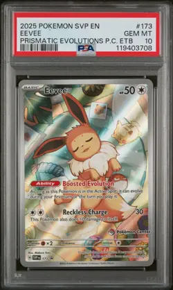 PSA 10 Eevee SVP 173 Pokemon Center STAMPED Prismatic Evolutions ETB Promo - Image 1