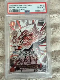 2025 ONE PIECE TCG OP10-ROYAL BLOOD ALTERNATE ART #019 DIVINE DEPARTURE PSA 10 - Image 1