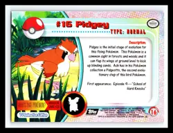 💥 Pidgey Pokemon - TV Animation Edition - Topps Vintage 1999 Black Logo # 16 - Image 2