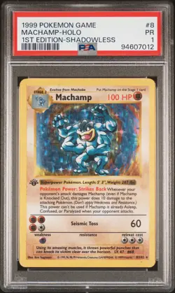 1999 Pokemon Game Machamp Holo 1st Edition-Shadowless PSA 1 #8/102 - Image 1