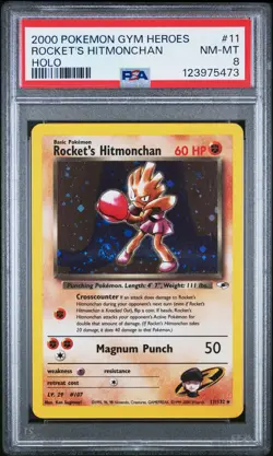 2000 POKEMON GYM HEROES HOLO #11 ROCKET'S HITMONCHAN PSA 8 - Image 1