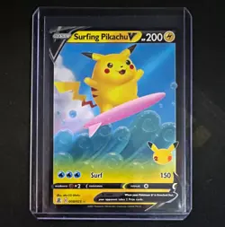 Pokemon TCG Surfing Pikachu V Full Art Ultra Rare Holo 008/025 Celebrations - Image 1