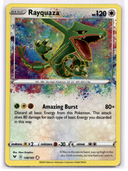 Rayquaza Holo Amazing Rare SWSH04: Vivid Voltage 138/185 NM - Pokemon - Image 1