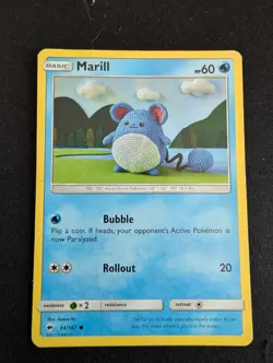 Marill 34/147 Common 2017 Burning Shadows Asako Ito art Pokemon MP - Image 1