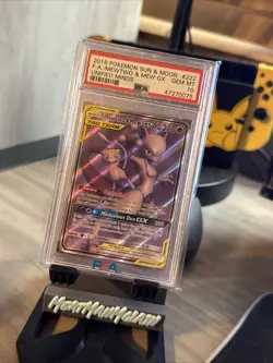 2019 Pokemon Sun and Moon Unified Minds #222 Mewtwo & Mew GX PSA 10 - Image 1