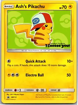 Ash's Pikachu - SM112 Promo Sun & Moon Promo Pokemon Near Mint - Image 1