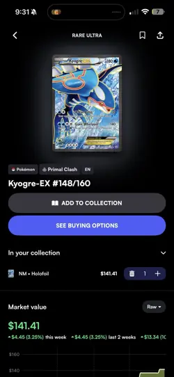 Kyogre-EX Full Art Holo Ultra Rare 148/160 XY Primal Clash 2015 HP 180 - Image 2
