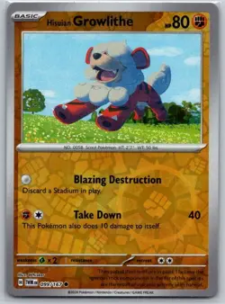 Hisuian Growlithe 099/167 Common Twilight Masquerade Pokemon Reverse Holo NM - Image 1