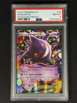 PSA 8 2014 POKEMON PHANTOM FORCES GENGAR EX #34 HOLO NM Mint - Image 1