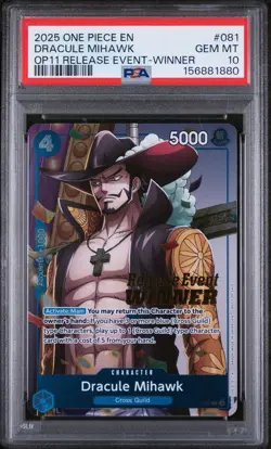 2025 One Piece Dracule Mihawk OP11 Release Event Winner P-081 PSA 10 - Image 1