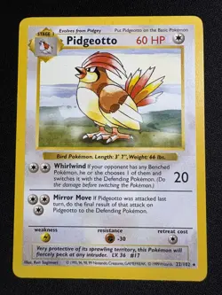 Pidgeotto 22/102 Shadowless Base Set Rare WOTC Vintage Pokemon TCG LP - Image 1
