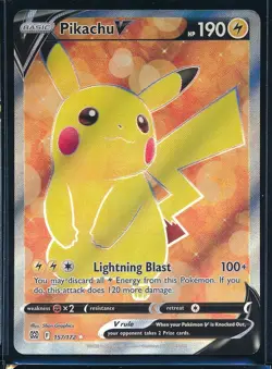 2022 Pokemon TCG Brilliant Stars Pikachu v Ultra Rare Full Art Holo Card 157/172 - Image 1