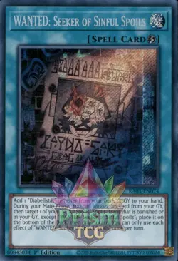1st ed WANTED: Seeker of Sinful Spoils secret rare RA03-EN074 Yugioh - Image 1
