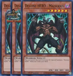 Yugioh! 3x Destiny HERO - Malicious RA03-EN001 Ultra Rare 1st Ed NM - Image 1