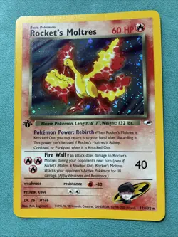 Pokemon TCG Rockets Moltres Holo Rare Card 12/132 Gym Heroes 1st Edition - Image 1