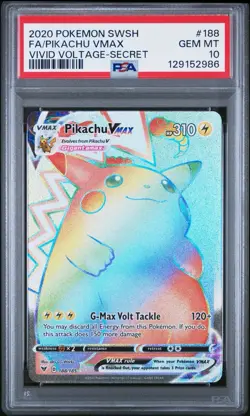 Pikachu VMAX PSA 10 Vivid Voltage Rainbow Rare 188/185 Secret Pokemon Card - Image 1