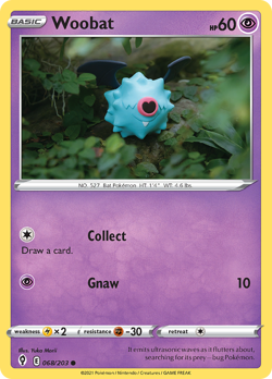 Woobat 068/203 Common Evolving Skies Reverse Holo Near Mint - Image 1