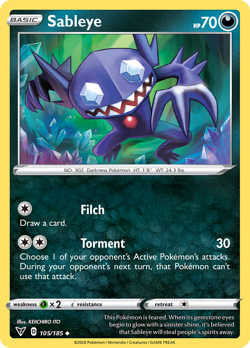 Sableye 105/185 Uncommon Vivid Voltage Reverse Holo Near Mint - Image 1