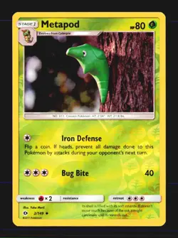 Metapod 2/149 Uncommon SM Base Set Reverse Holo Near Mint - Image 1