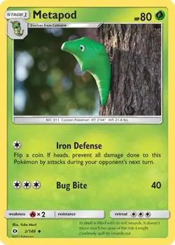 Metapod 2/149 Uncommon SM Base Set Reverse Holo Near Mint - Image 3