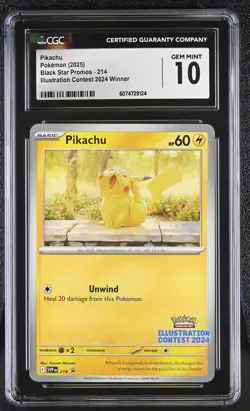 Pikachu 214 Illustration Contest 2024 Winner Pokemon CGC 10 Gem Mint - Image 1